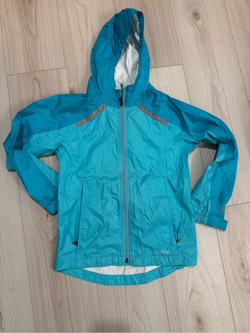 LL.Bean-Kids Teal Hooded Rain Jacket - Lightweight Windbreaker-6/7